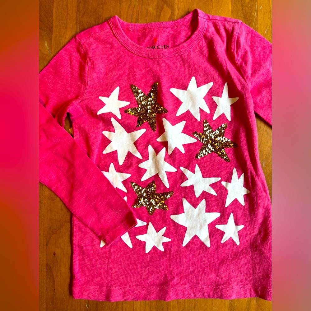 NWT Crewcuts Red/pink and White Star Long Sleeve Tee